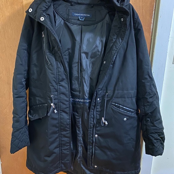 french connection faux fur hood flight jacket